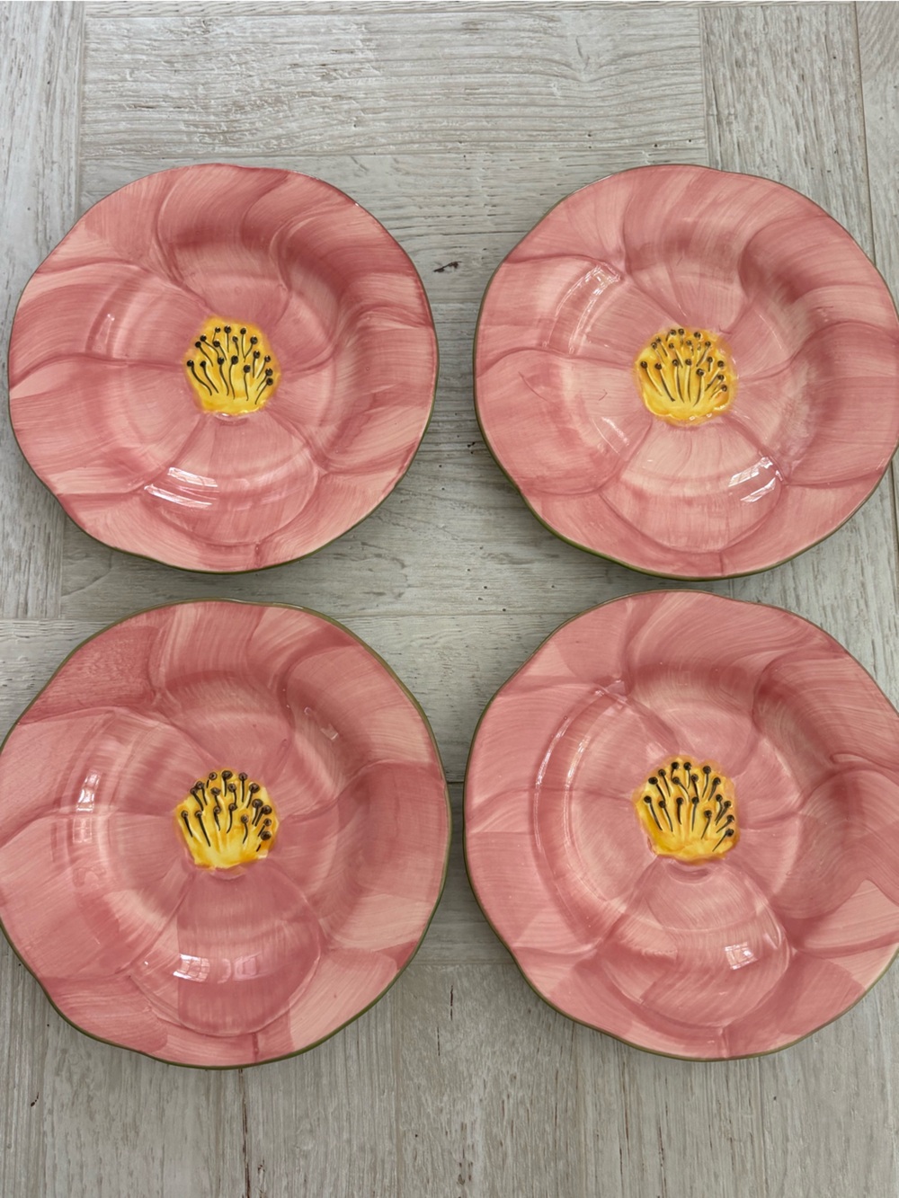 Pink Floral Desert Rose Ceramic Dessert/Salad Plates - Set of 4